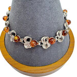 VTG Sterling Silver 925 Amber Interlocking Station Bracelet Size 7.5" Length